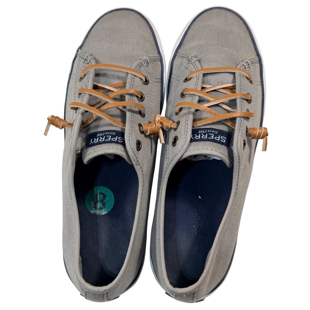 Sperry Crest Vibe Grey Canvas Sneakers Womens 8 Low Top Slip On STS95729
